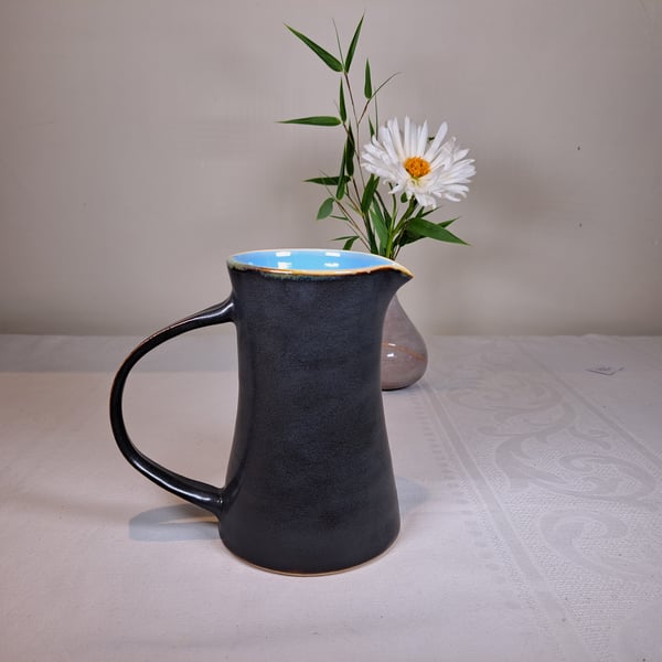 TURQUOISE AND BLACK JUG - HAND MADE CERAMIC POTTERY