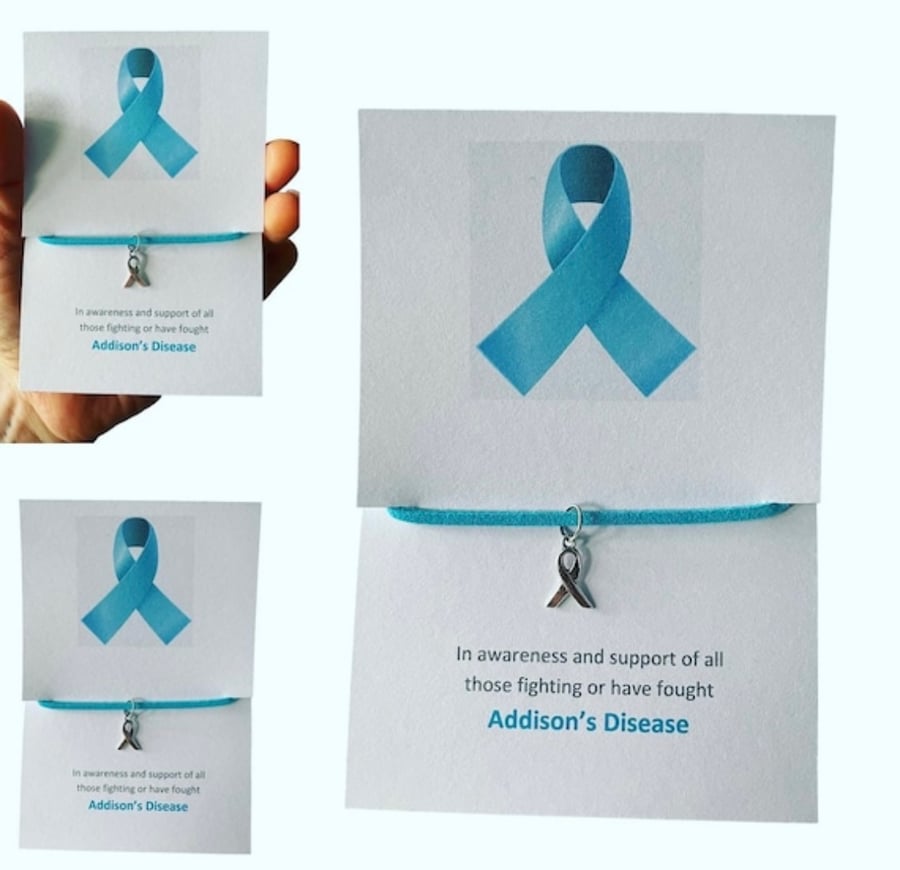 Addisons disease awareness wish bracelet ribbon charm corded wish bracelet 