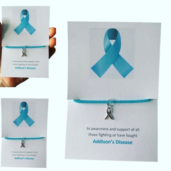 Addisons disease awareness wish bracelet ribbon charm corded wish bracelet 
