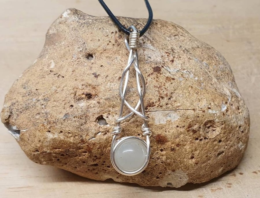 Celtic knot Moonstone pendant. Wire wrapped necklace. June Birthstone.