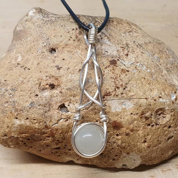 Celtic knot Moonstone pendant. Wire wrapped necklace. June Birthstone.