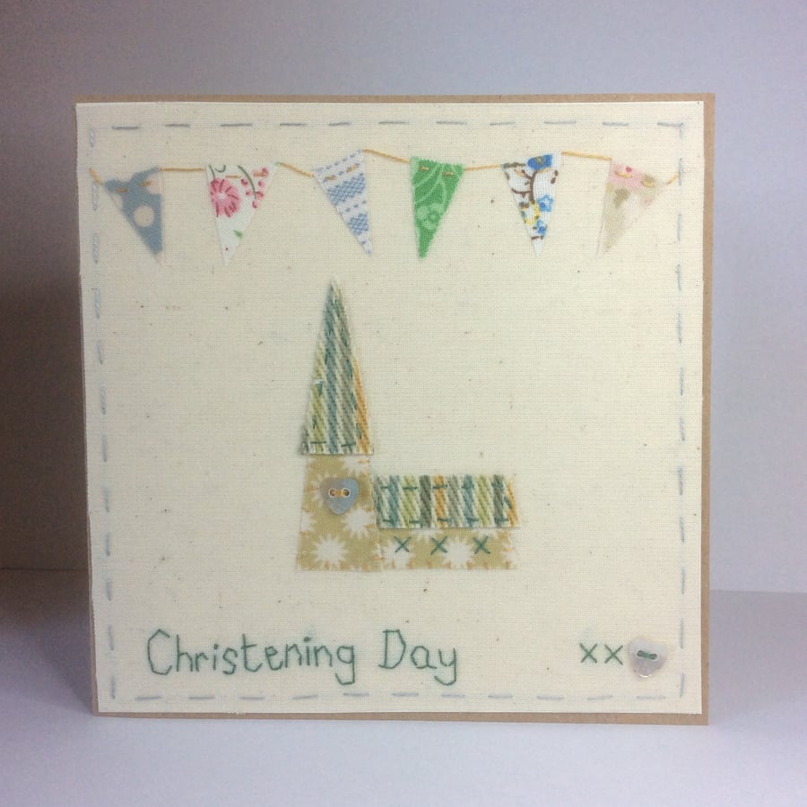 Christening Day hand embroidered textile card