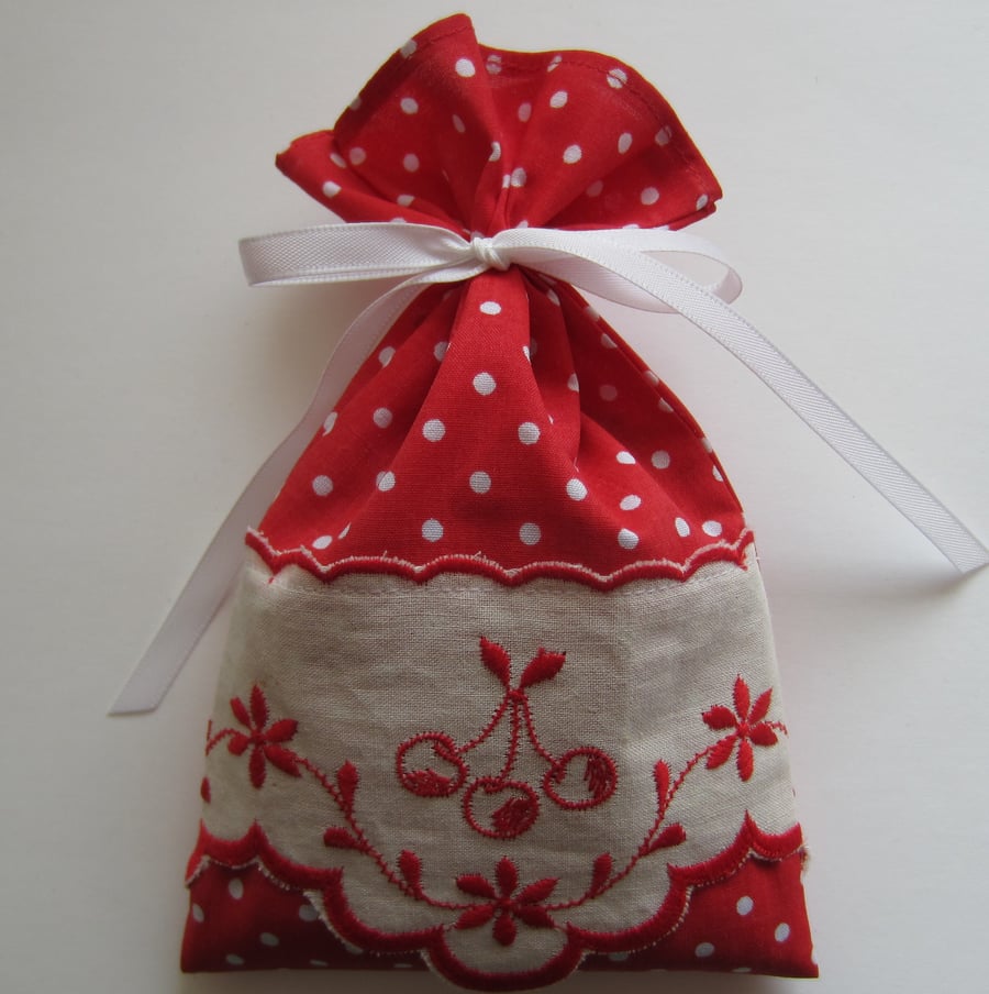 Red Spotty Lavender Sachet with Cherry Design