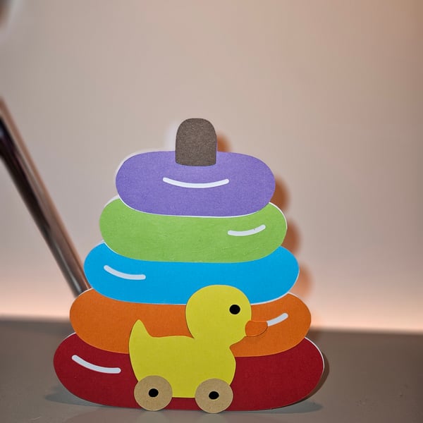 Handcrafted Duck Stacking Toy Card for a Birthday or Baby Shower.