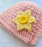 Crochet Newborn Baby Hat with Daffodil in Soft Peach - Image 3