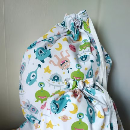 Happy Monster Gift Bags set of two, Large and small with free Gift Tag.