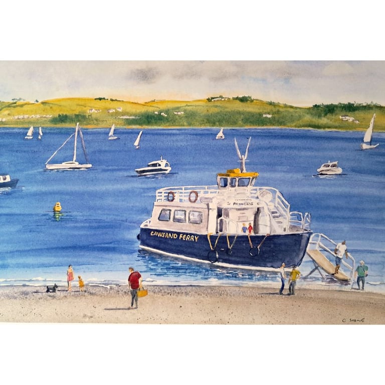  Art print of the Cawsand Ferry Cornwall from original watercolour painting