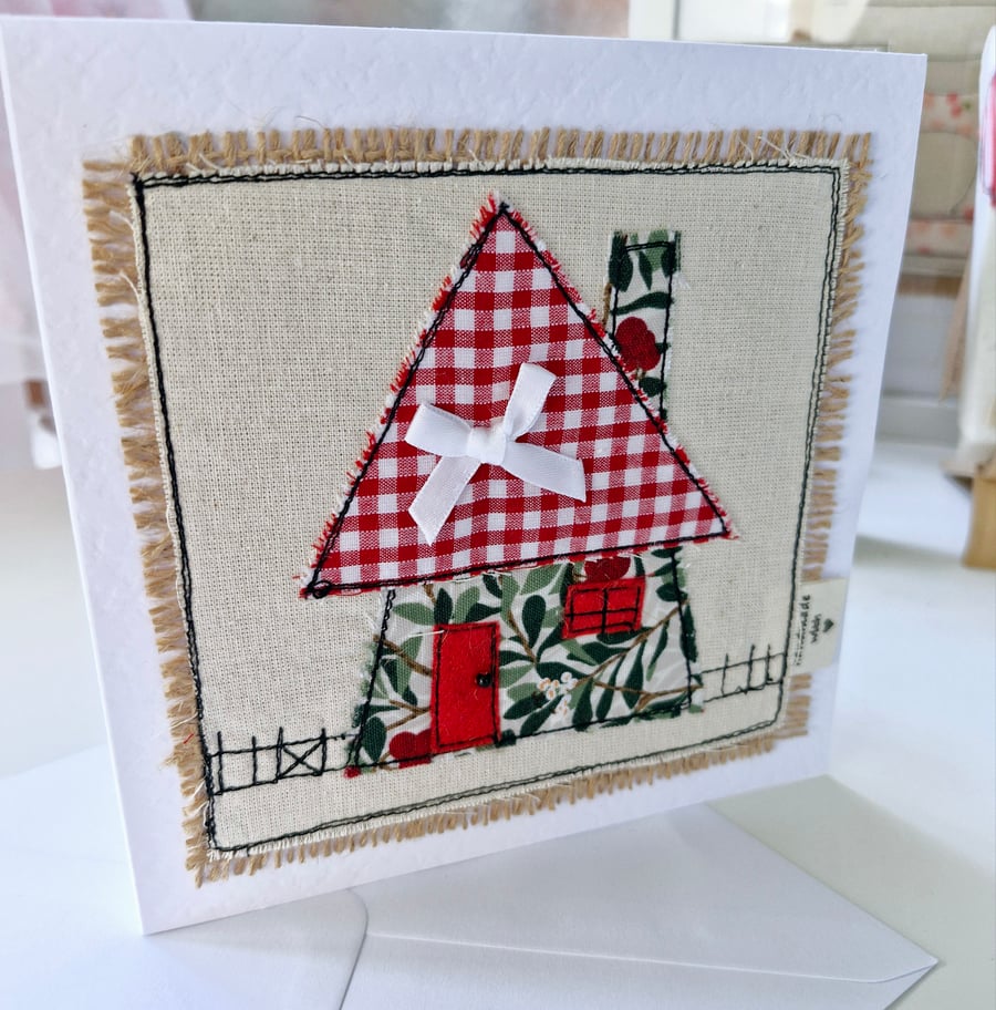 'Good Luck in your New Home' Greetings Birthday Card Textile Art