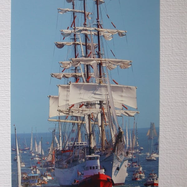 Photographic greetings card of Tall Ship " Dar Mlodziezy".