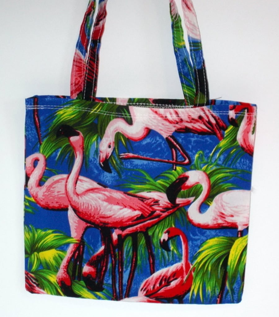 Mini tote bag with pink flamingos print 