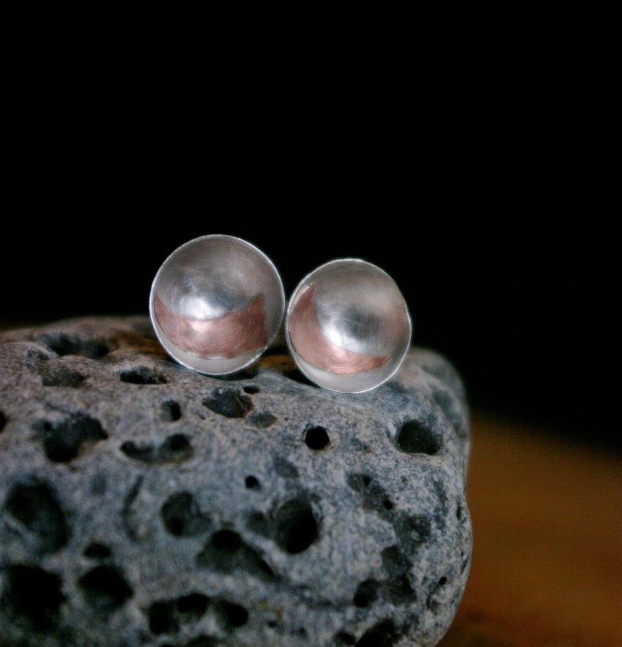 Silver  Cup Studs with Copper Detail