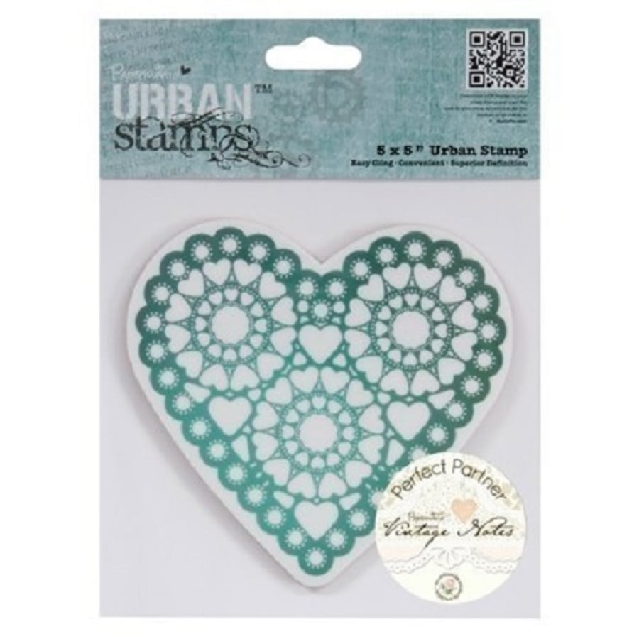 Papermania 'Vintage Notes' 'Heart' 5" x 5" Urban Cling Stamp