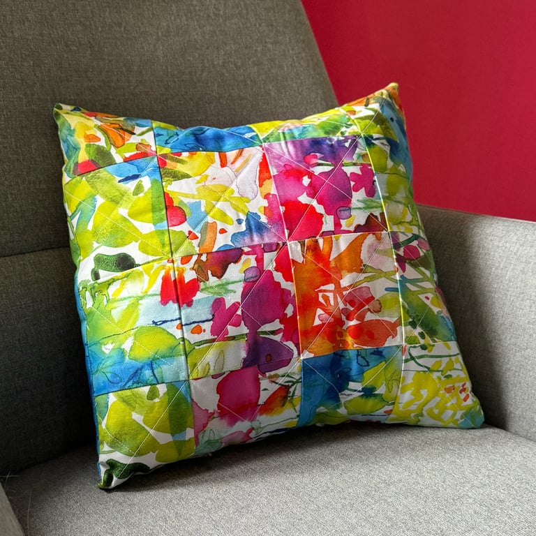 Fabulously Flowery Watercolour Floral patchwork cushion