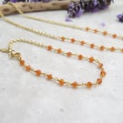 Faceted Carnelian Minimalist Gemstone Gold Necklace and Bracelet