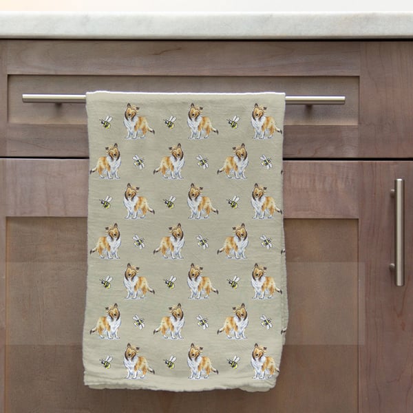 Rough Collie & Bee Tea Towel