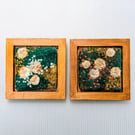 Mossy Textile Art in varnished 5" wooden frame.