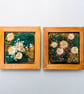mossy Textile Art in varnished 5" wooden frame.