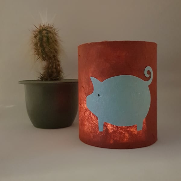 PeachTreePig Piggy lantern with LED candle (Red & Pale Blue)