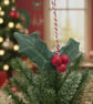 Handmade Air Dry Clay Holly & Berry Christmas Tree Decoration – Festive Rustic  - Image 3