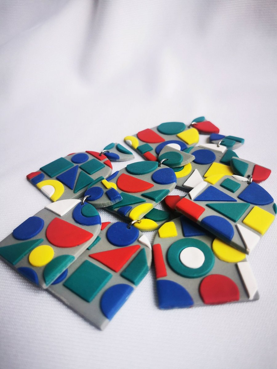 Bauhaus style earrings, light hypoallergenic jewellery, clay earrings