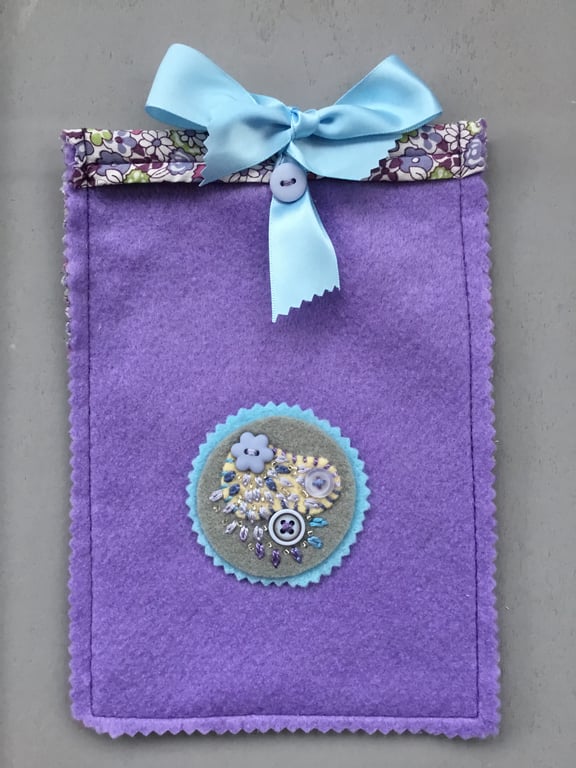 Hand Embroidered Lilac Button Felt Bag