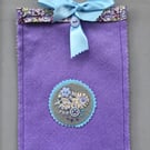 Hand Embroidered Lilac Button Felt Bag