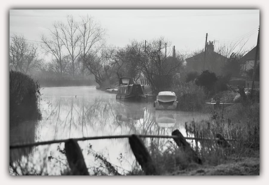 Black & White Boats Norfolk Creek Greeting Card A5