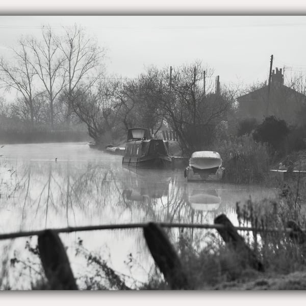 Black & White Boats Norfolk Creek Greeting Card A5
