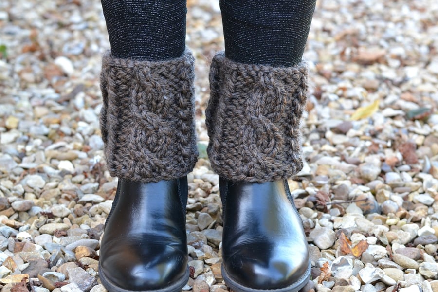 Boot Topper Cuffs Brown Cable 