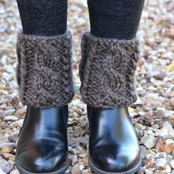 Boot Topper Cuffs Brown Cable 