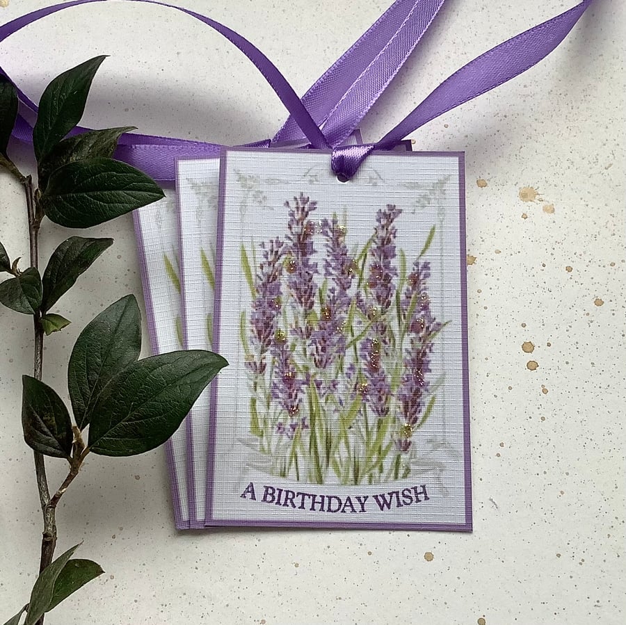 GIFT TAGS ( set of 3) Vintage-style.' Lavender Fields' Birthday. Purple , Flower