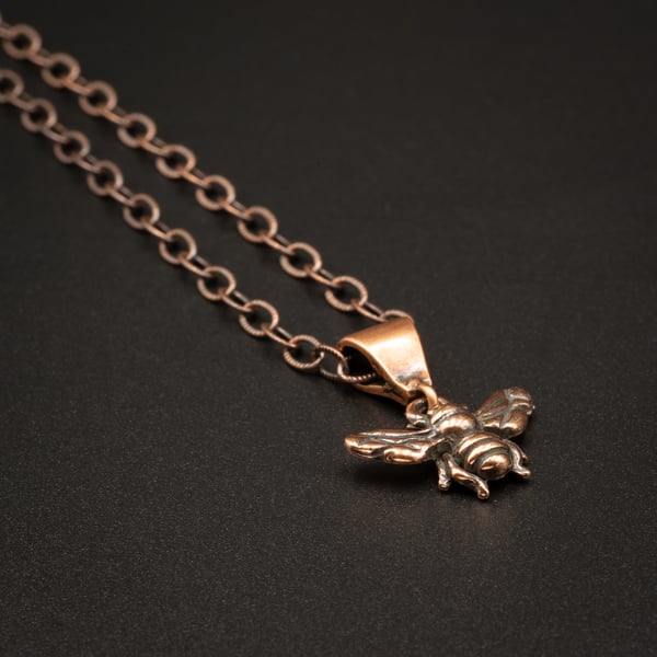 Copper bee charm handmade pendant necklace , copper jewellery
