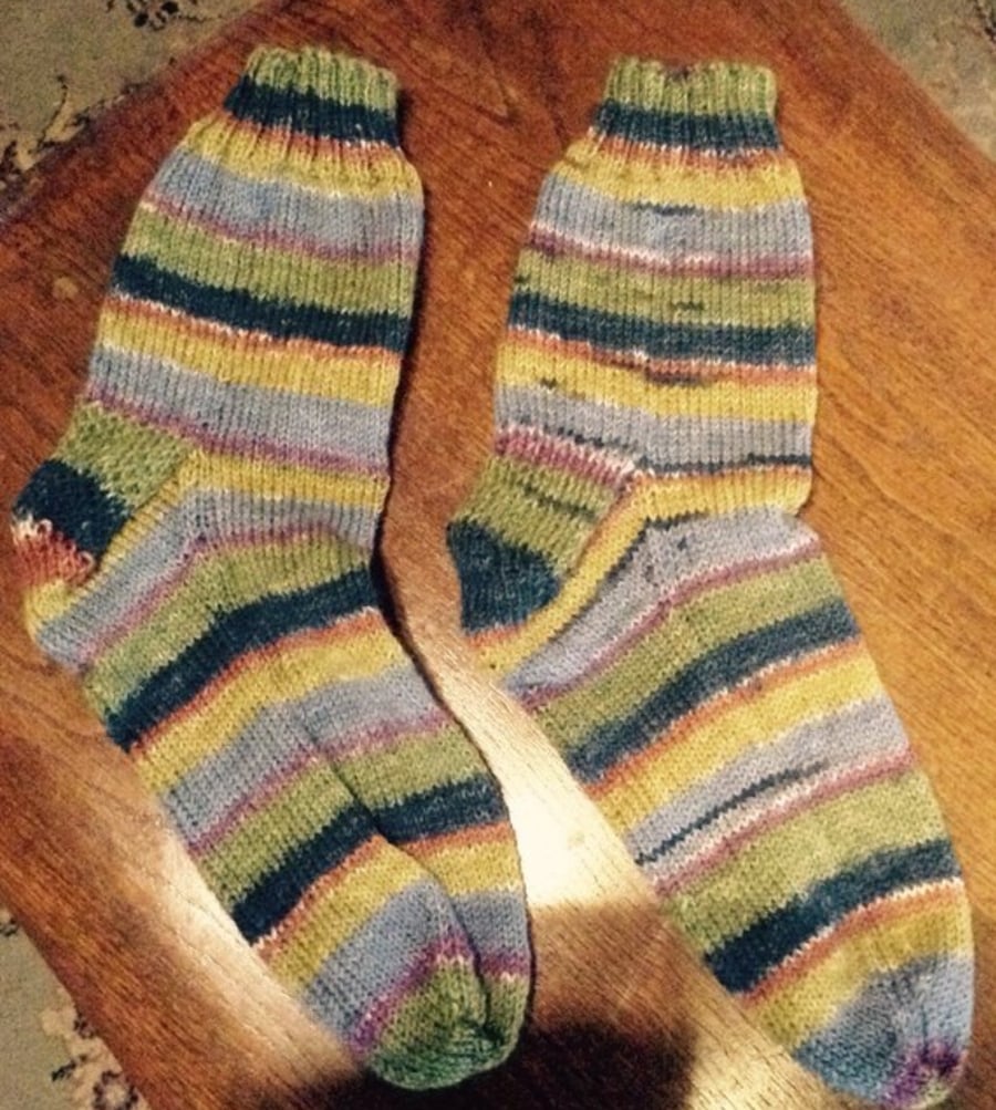 Hand Knit Socks Multicoloured uk size 10