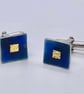 Blue Enamel Cufflinks, square cufflinks, enamel cufflinks, minimalist cufflinks, - Image 1