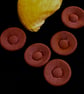 Vintage Buttons: Dusky Pink, Light Maroon Fabric, 5x 16mm - Image 1