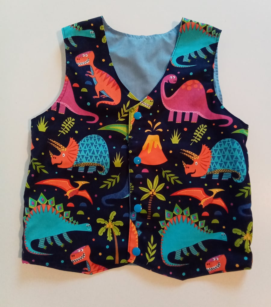 Age 5 yrs, reversible waistcoat, Dinosaurs, Dinosaur, boys waistcoat, waistcoat 