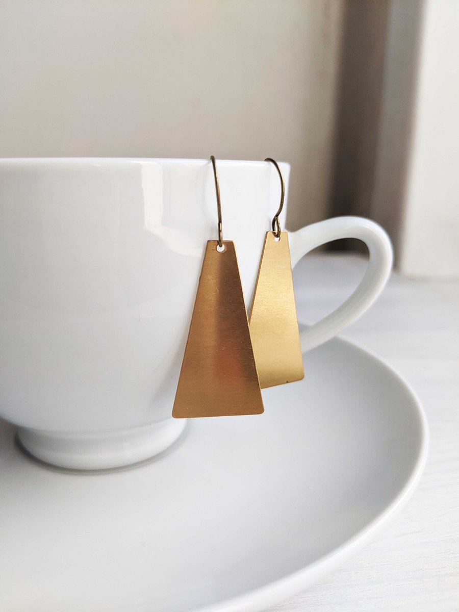 Raw Brass Trapezium earrings - golden brass - geometric jewellery - nickel free 