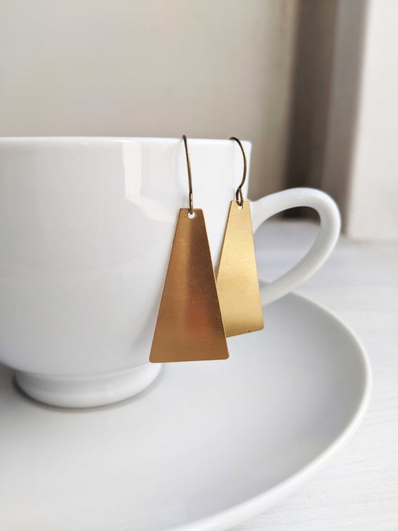 Raw Brass Trapezium earrings - golden brass - geometric jewellery - nickel free 