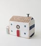Handmade Painted Wooden Seaside Cottage with Teeny Stripy Shed