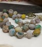 Crazy agate knotted cord green, yellow, brown and orange necklace, toggle clasp  - Image 10