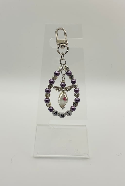 Unique Personalised Keepsake Bag Charm Keyring Guardian Angel 