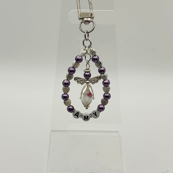 Unique Personalised Keepsake Bag Charm Keyring Guardian Angel 