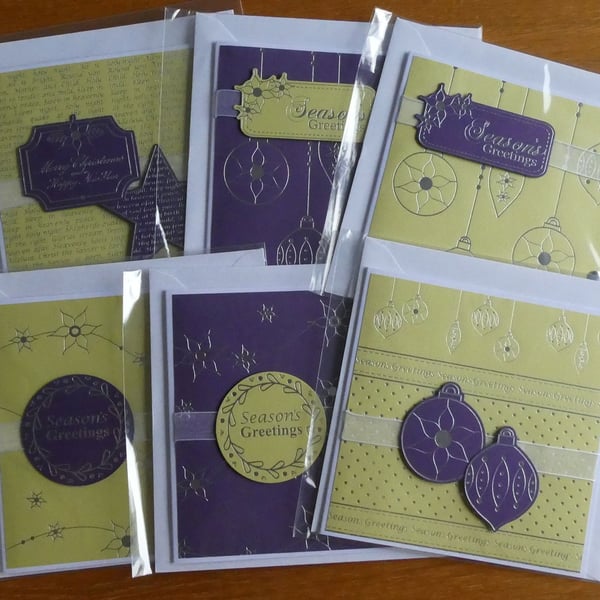 Perfectly Imperfect Pack of 6 Christmas Cards - Purple and Lime