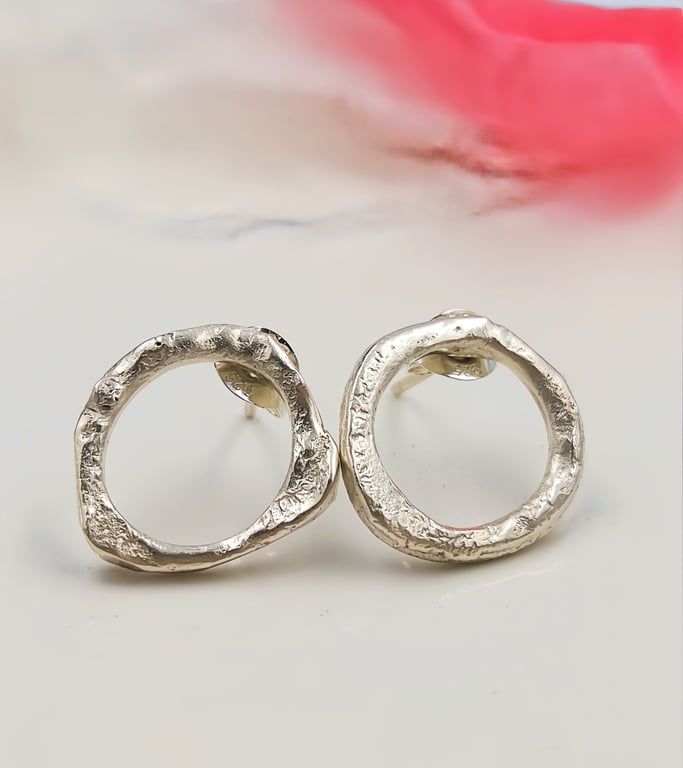 Organic Sterling Silver Molten Stud Earrings - Minimalist Everyday Jewellery