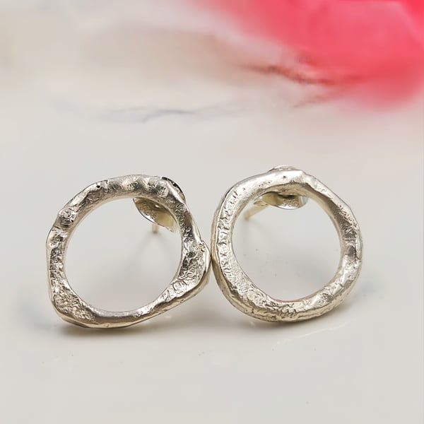 Organic Sterling Silver Molten Stud Earrings - Minimalist Everyday Jewellery