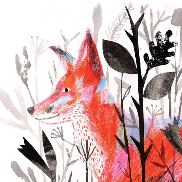 Fox art print, Fox in the undergrowth A3  print