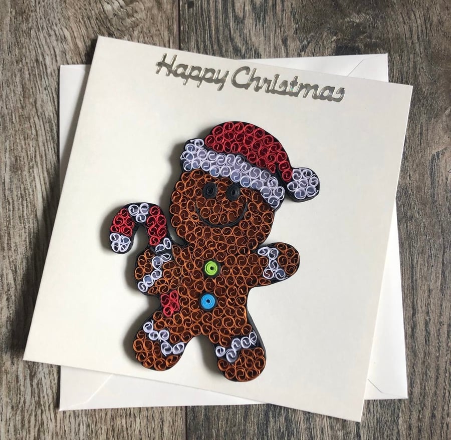 Stunning handmade quilled Christmas card Gingerbread man