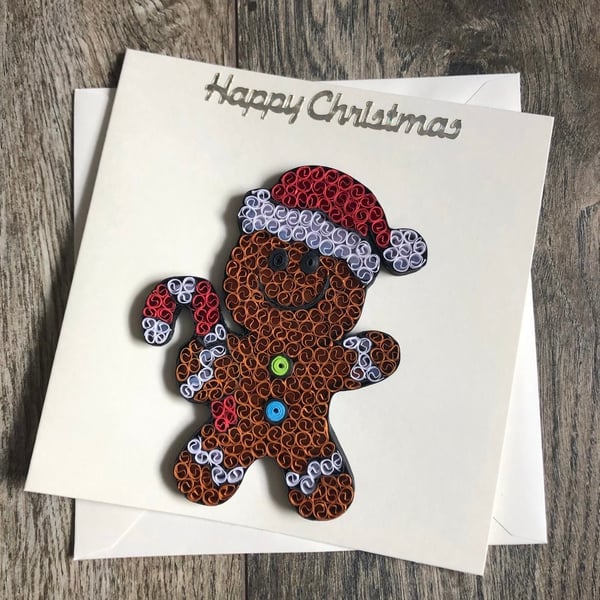 Stunning handmade quilled Christmas card Gingerbread man