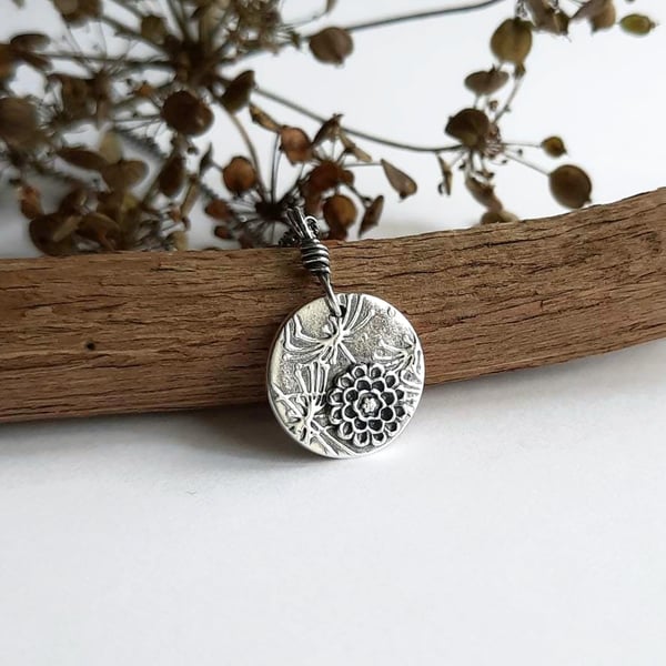 Oxidised Fine Silver Dahlia Flower Necklace - Floral Pendant