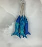 Blue and gold waves hanging fabric fish set, Handmade - Image 6